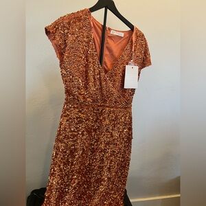 Mac Duggal Copper Sequin Midi Dress